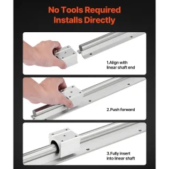 VEVOR Linear Rail Kit, SBR25, 2Pcs 1200 mm (47.24 inch) Linear Motion Guide Rails and 4Pcs Bearing Slide Blocks, Fully Supported Shaft, for Cutting, Grinding, Milling, Drilling Machines, and More