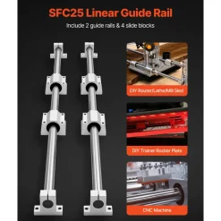 VEVOR Linear Rail Kit, SFC25, 2Pcs 1000 mm (39.4 inch) Linear Motion Guide Rails and 4Pcs Bearing Slide Blocks, for DIY Engraving Machine Lathe Milling Machine Slides, DIY Training Rocker Plate