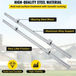 VEVOR Linear Rail, 2PCS SBR12-1000mm, Linear Guide 2 PCS Linear Guide Rails, 4 PCS Square Type Carriage Bearing Blocks, CNC Rail Linear Rails and Bearings Kit, for Automated Machines and Equipments