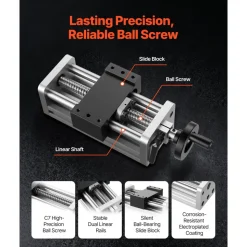 VEVOR Linear Stage Actuator, 100 mm Effective Stroke, Ball Screw CNC Linear Motion Guide Rail, Double Optical Axis, C7 High-Precision, Bearing Slide Block, Manual Handwheel, for CNC Router X Y Z Axis
