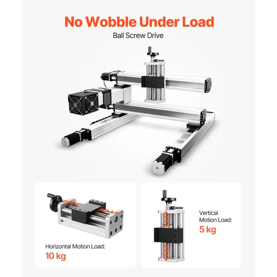 VEVOR Linear Stage Actuator, 100 mm Effective Stroke, Ball Screw CNC Linear Motion Guide Rail, Double Optical Axis, C7 High-Precision, Bearing Slide Block, Manual Handwheel, for CNC Router X Y Z Axis
