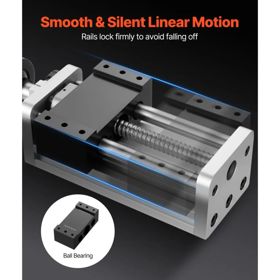 VEVOR Linear Stage Actuator, 100 mm Effective Stroke, Ball Screw CNC Linear Motion Guide Rail, Double Optical Axis, C7 High-Precision, Bearing Slide Block, Manual Handwheel, for CNC Router X Y Z Axis