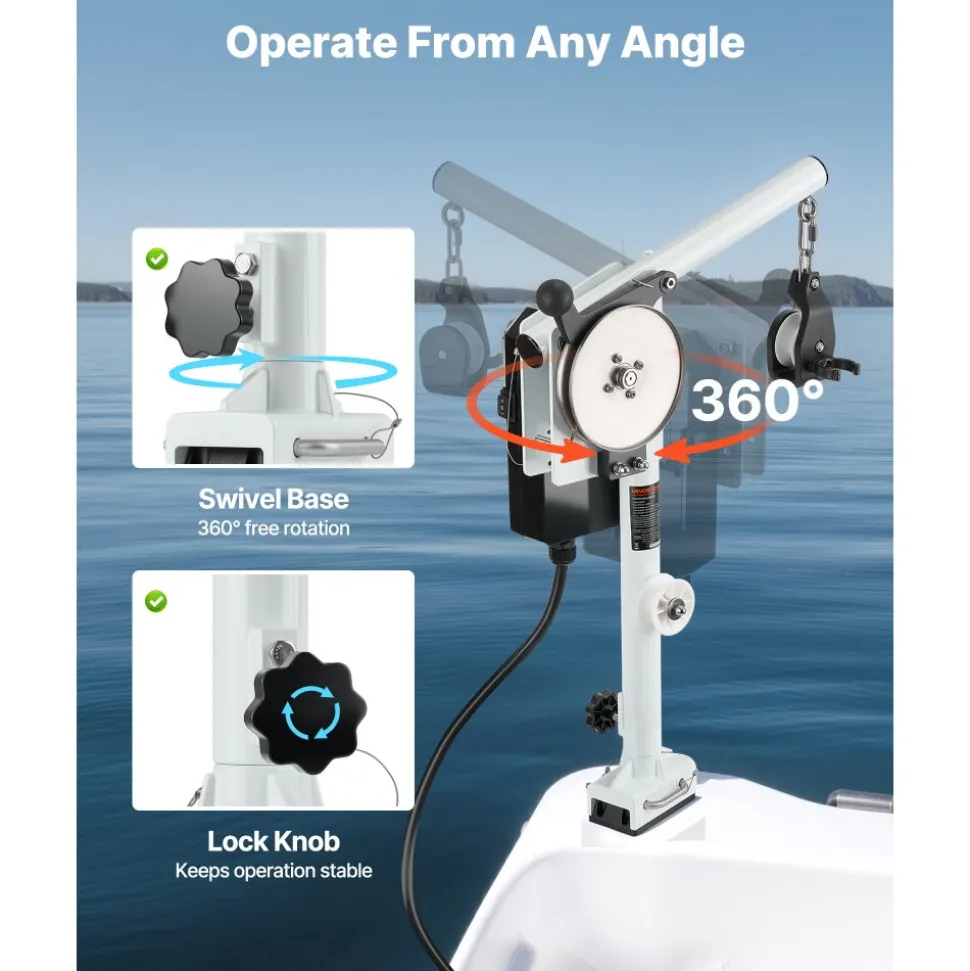 VEVOR Line Hauler Pot Puller, 12V DC 1200W, Line Hauler Winch Holds 198 lbs Lift Capacity, Line Speed of 115 ft/min, 360° Rotation & Corrosion-Resistant, Crab Pot Puller for Crab, Shrimp, Lobster Traps