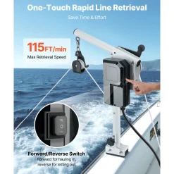 VEVOR Line Hauler Pot Puller, 12V DC 1200W, Line Hauler Winch Holds 198 lbs Lift Capacity, Line Speed of 115 ft/min, 360° Rotation & Corrosion-Resistant, Crab Pot Puller for Crab, Shrimp, Lobster Traps
