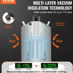 VEVOR Liquid Nitrogen Tank, 20 L Aluminum Alloy Liquid Nitrogen Container, LN2 Tank Dewar with 6 Canisters and Carry Bag with Straps, Cryogenic Tank for Beauty Industry, Semen Preservation, Scientific