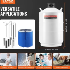VEVOR Liquid Nitrogen Tank, 20 L Aluminum Alloy Liquid Nitrogen Container, LN2 Tank Dewar with 6 Canisters and Carry Bag with Straps, Cryogenic Tank for Beauty Industry, Semen Preservation, Scientific