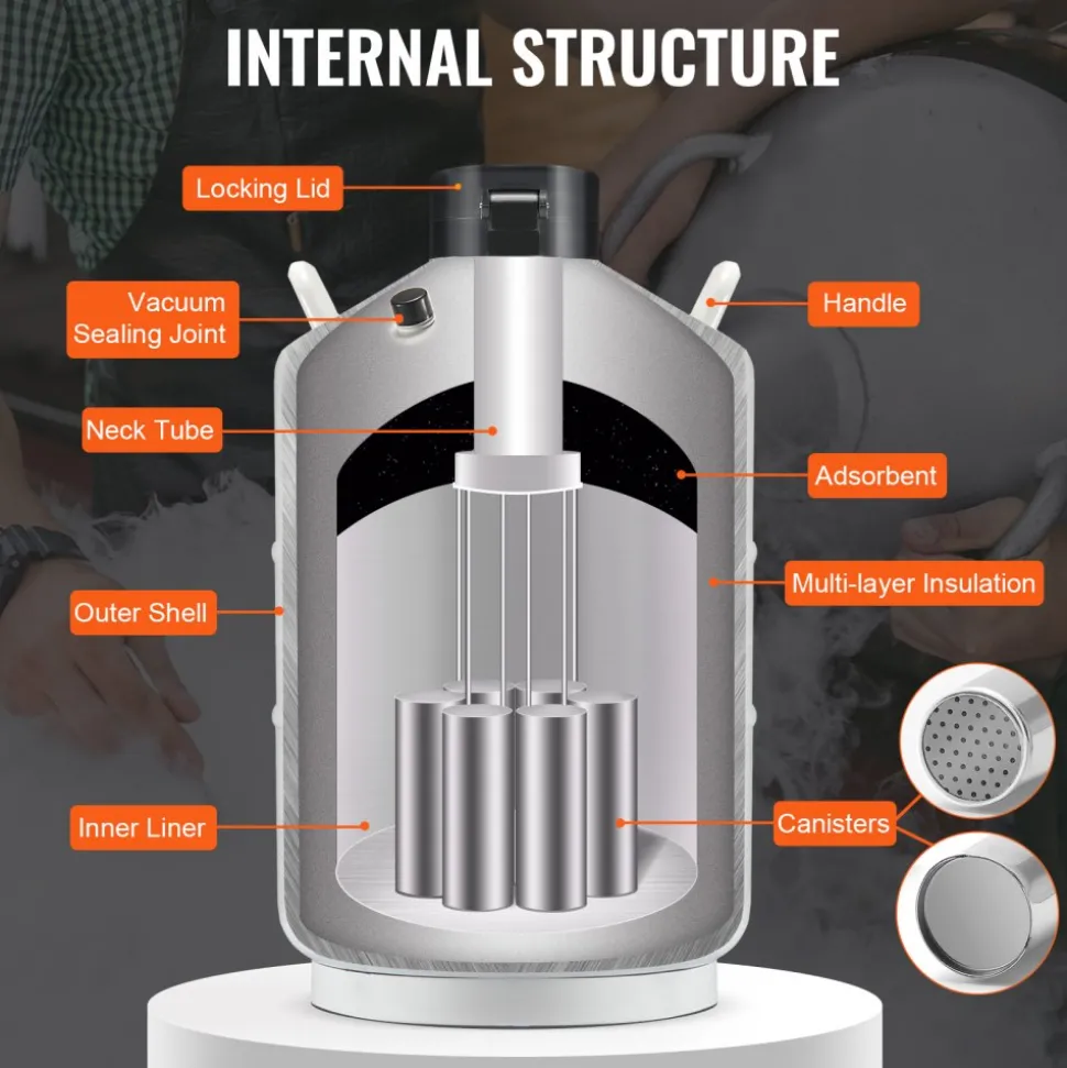 VEVOR Liquid Nitrogen Tank, 20 L Aluminum Alloy Liquid Nitrogen Container, LN2 Tank Dewar with 6 Canisters and Carry Bag with Straps, Cryogenic Tank for Beauty Industry, Semen Preservation, Scientific