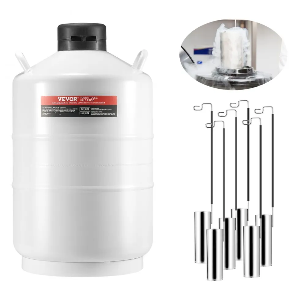 VEVOR Liquid Nitrogen Tank, 20 L Aluminum Alloy Liquid Nitrogen Container, LN2 Tank Dewar with 6 Canisters and Carry Bag with Straps, Cryogenic Tank for Beauty Industry, Semen Preservation, Scientific