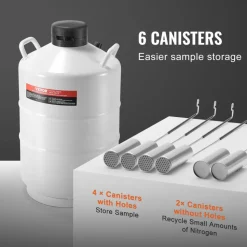 VEVOR Liquid Nitrogen Tank, 20 L Aluminum Alloy Liquid Nitrogen Container, LN2 Tank Dewar with 6 Canisters and Carry Bag with Straps, Cryogenic Tank for Beauty Industry, Semen Preservation, Scientific