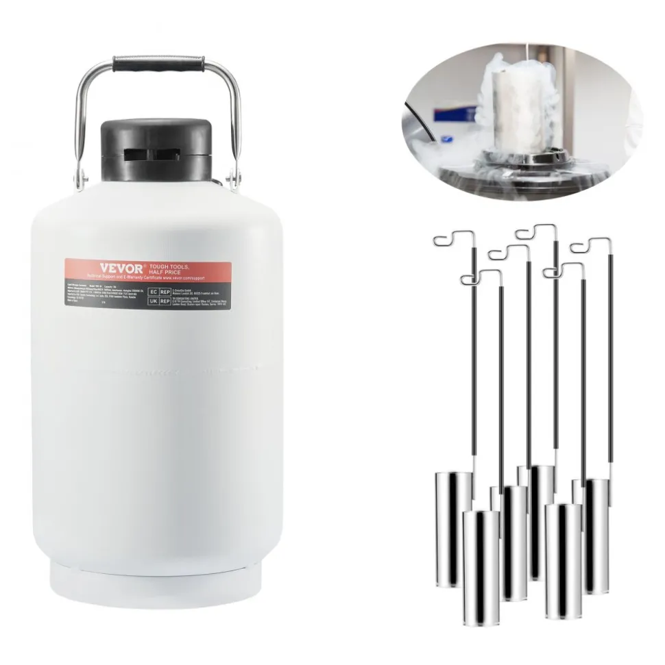 VEVOR Liquid Nitrogen Tank, 10 L Aluminum Alloy Liquid Nitrogen Container, LN2 Tank Dewar with 6 Canisters and Carry Bag with Straps, Cryogenic Tank for Beauty Industry, Semen Preservation, Scientific