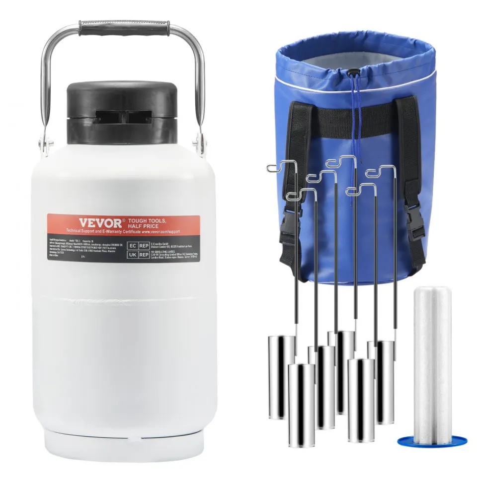 VEVOR Liquid Nitrogen Tank, 3 L Aluminum Alloy Liquid Nitrogen Container, LN2 Tank Dewar with 6 Canisters and Carry Bag with Straps, Cryogenic Tank for Beauty Industry, Semen Preservation, Scientific