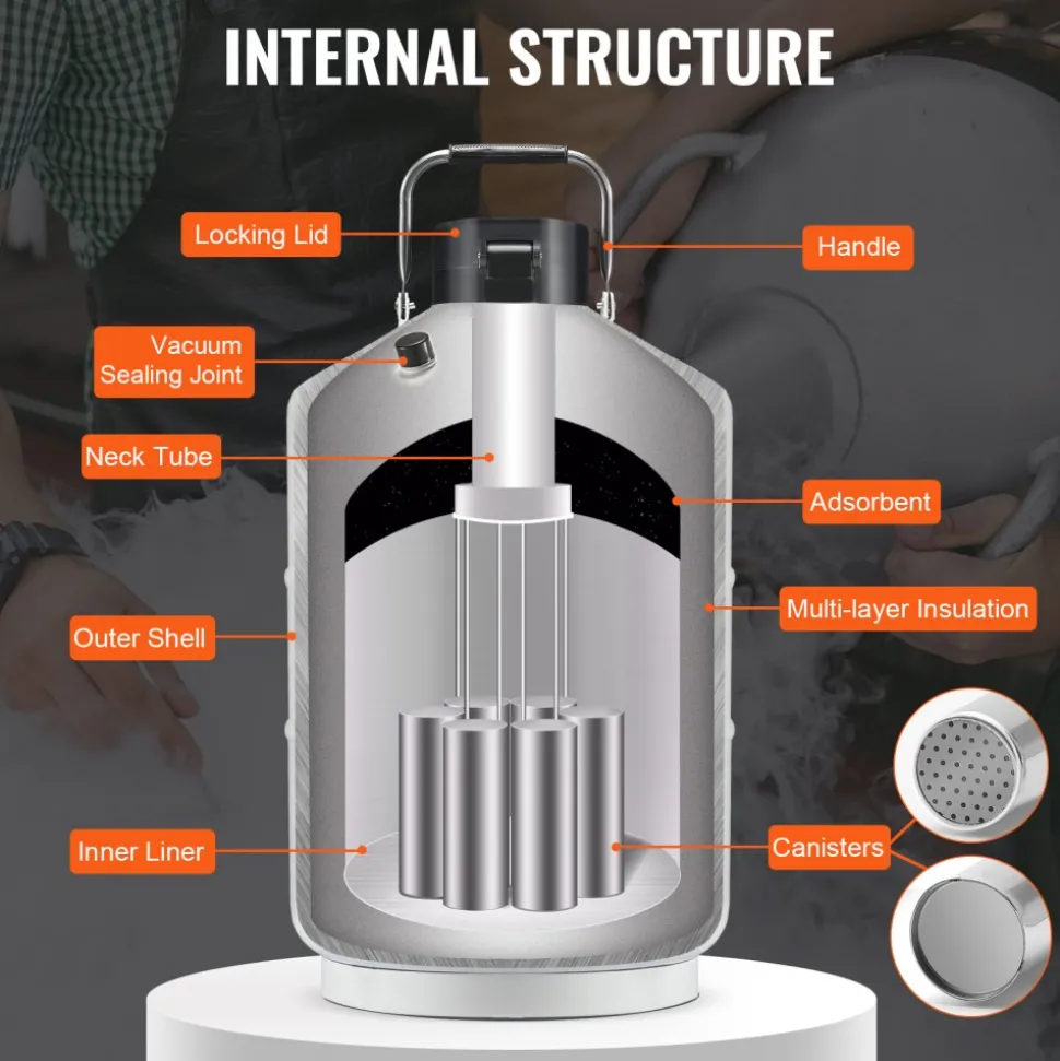 VEVOR Liquid Nitrogen Tank, 3 L Aluminum Alloy Liquid Nitrogen Container, LN2 Tank Dewar with 6 Canisters and Carry Bag with Straps, Cryogenic Tank for Beauty Industry, Semen Preservation, Scientific