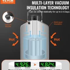 VEVOR Liquid Nitrogen Tank, 3 L Aluminum Alloy Liquid Nitrogen Container, LN2 Tank Dewar with 6 Canisters and Carry Bag with Straps, Cryogenic Tank for Beauty Industry, Semen Preservation, Scientific