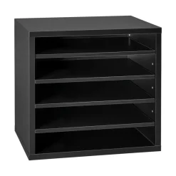 VEVOR Literature Organizer, 5 Compartments Office Mailbox with Adjustable Shelves, Wooden Mailbox Sorter with MDF, Countertop Office Home Classroom Storage Organizer for File, Document, Paper, Black