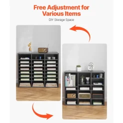 VEVOR Literature Organizer, 24 Compartments Office Mailbox with Adjustable Shelves, Wooden Mailbox Sorter Medium Density Fiberboard Office Home Classroom Storage for Files, Documents, Papers, Grey