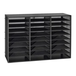 VEVOR Literature Organizer, 27 Compartments Metal Office Mailbox with Detachable Wire Mesh, Mailbox Sorter with Wooden Top, Countertop Office Home Storage Organizer for File, Document, Paper, Black