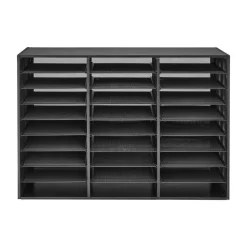 VEVOR Literature Organizer, 27 Compartments Metal Office Mailbox with Detachable Wire Mesh, Mailbox Sorter with Wooden Top, Countertop Office Home Storage Organizer for File, Document, Paper, Black