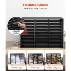 VEVOR Literature Organizer, 27 Compartments Metal Office Mailbox with Detachable Wire Mesh, Mailbox Sorter with Wooden Top, Countertop Office Home Storage Organizer for File, Document, Paper, Black