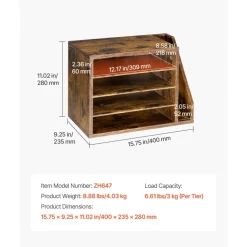 VEVOR Literature Organizer, 4 Compartments Office Mailbox with Detachable Shelves, Wooden Mailbox Sorter with Side Vertical Storage, Countertop Office Home Organizer for File, Document, Paper, Brown