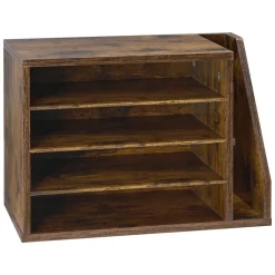 VEVOR Literature Organizer, 4 Compartments Office Mailbox with Detachable Shelves, Wooden Mailbox Sorter with Side Vertical Storage, Countertop Office Home Organizer for File, Document, Paper, Brown
