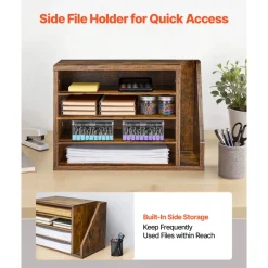 VEVOR Literature Organizer, 4 Compartments Office Mailbox with Detachable Shelves, Wooden Mailbox Sorter with Side Vertical Storage, Countertop Office Home Organizer for File, Document, Paper, Brown