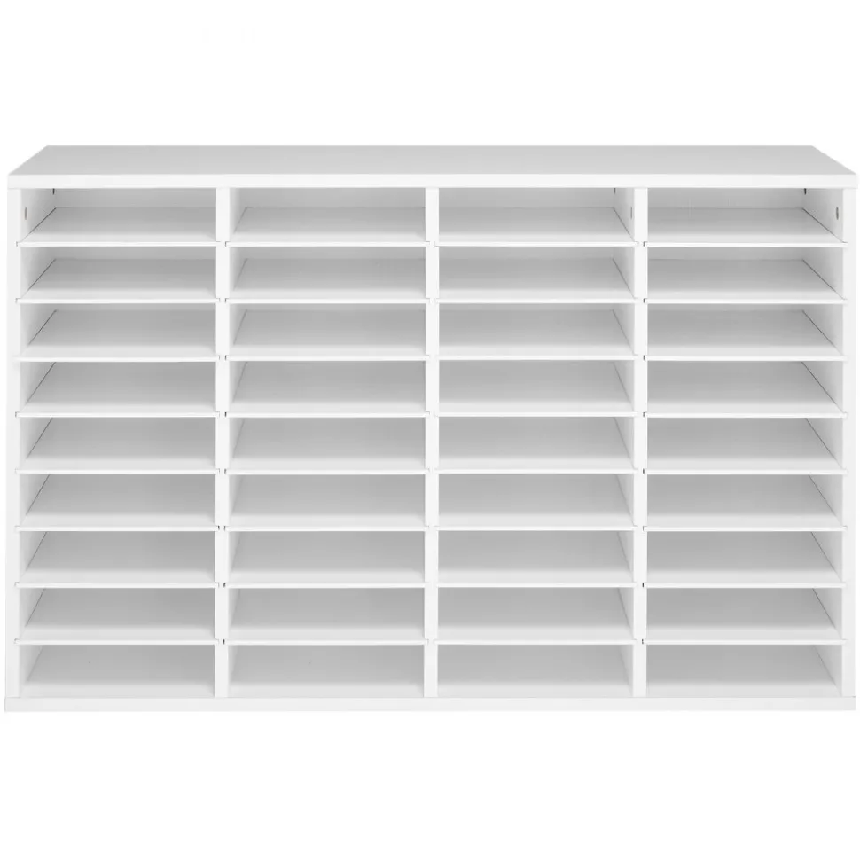 VEVOR Literature Organizer, 36 Compartments Office Mailbox with Detachable Shelves, Wooden Mailbox Sorter with Particle Board, Countertop Office Home Storage Organizer for File, Document, Paper, White