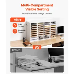 VEVOR Literature Organizer, 36 Compartments Office Mailbox with Detachable Shelves, Wooden Mailbox Sorter with Particle Board, Countertop Office Home Storage Organizer for File, Document, Paper, White