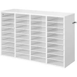 VEVOR Literature Organizer, 36 Compartments Office Mailbox with Detachable Shelves, Wooden Mailbox Sorter with Particle Board, Countertop Office Home Storage Organizer for File, Document, Paper, White