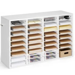 VEVOR Literature Organizer, 36 Compartments Office Mailbox with Detachable Shelves, Wooden Mailbox Sorter with Particle Board, Countertop Office Home Storage Organizer for File, Document, Paper, White
