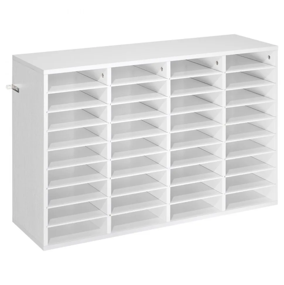 VEVOR Literature Organizer, 36 Compartments Office Mailbox with Detachable Shelves, Wooden Mailbox Sorter with Particle Board, Countertop Office Home Storage Organizer for File, Document, Paper, White