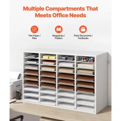 VEVOR Literature Organizer, 36 Compartments Office Mailbox with Detachable Shelves, Wooden Mailbox Sorter with Particle Board, Countertop Office Home Storage Organizer for File, Document, Paper, White
