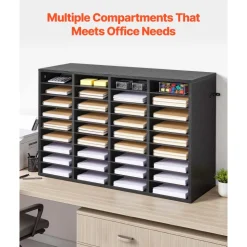 VEVOR Literature Organizer, 36 Compartments Office Mailbox with Detachable Shelves, Wooden Mailbox Sorter with Particle Board, Countertop Office Home Storage Organizer for File, Document, Paper, Black