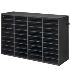 VEVOR Literature Organizer, 36 Compartments Office Mailbox with Detachable Shelves, Wooden Mailbox Sorter with Particle Board, Countertop Office Home Storage Organizer for File, Document, Paper, Black