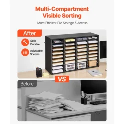 VEVOR Literature Organizer, 36 Compartments Office Mailbox with Detachable Shelves, Wooden Mailbox Sorter with Particle Board, Countertop Office Home Storage Organizer for File, Document, Paper, Black