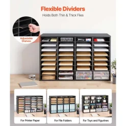 VEVOR Literature Organizer, 36 Compartments Office Mailbox with Detachable Shelves, Wooden Mailbox Sorter with Particle Board, Countertop Office Home Storage Organizer for File, Document, Paper, Black