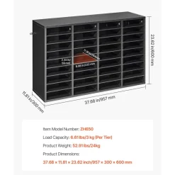 VEVOR Literature Organizer, 36 Compartments Office Mailbox with Detachable Shelves, Wooden Mailbox Sorter with Particle Board, Countertop Office Home Storage Organizer for File, Document, Paper, Black
