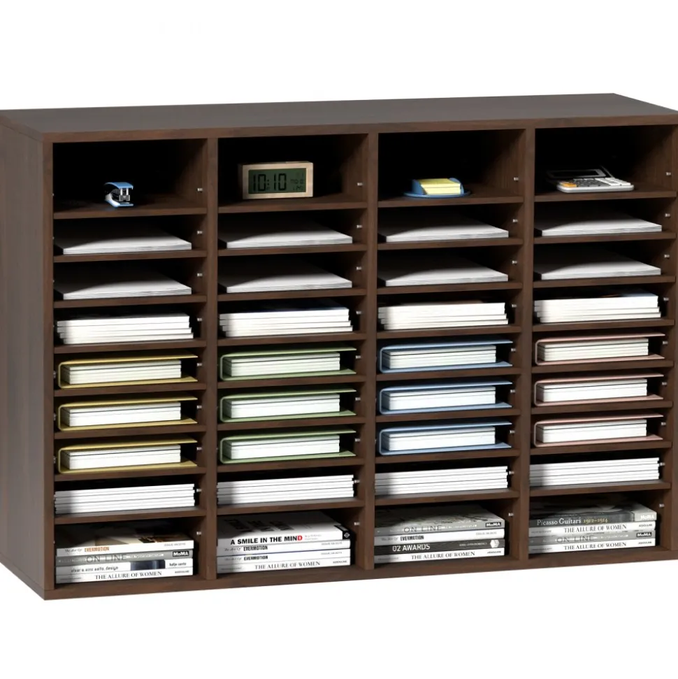 VEVOR Literature Organizers, 36 Compartments Office Mailbox with Adjustable Shelves, Wood Literature Sorter 39.3x12x26.8 inches for Office, Home, Classroom, Mailrooms Organization, EPA Certified Brown