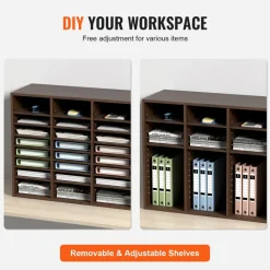 VEVOR Literature Organizers, 24 Compartments Office Mailbox with Adjustable Shelves, Wood Literature Sorter 29x12x24.4 inches for Office, Home, Classroom, Mailrooms Organization, EPA Certified, Brown
