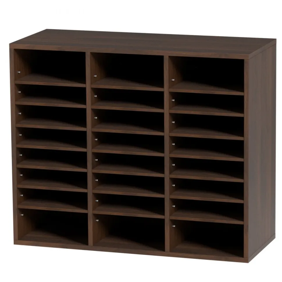 VEVOR Literature Organizers, 24 Compartments Office Mailbox with Adjustable Shelves, Wood Literature Sorter 29x12x24.4 inches for Office, Home, Classroom, Mailrooms Organization, EPA Certified, Brown
