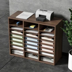 VEVOR Literature Organizers, 24 Compartments Office Mailbox with Adjustable Shelves, Wood Literature Sorter 29x12x24.4 inches for Office, Home, Classroom, Mailrooms Organization, EPA Certified, Brown