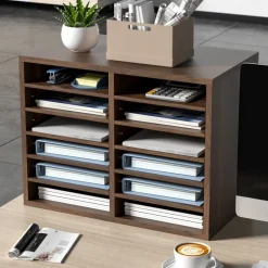 VEVOR Literature Organizers, 12 Compartments Office Mailbox with Adjustable Shelves, Wood Literature Sorter 20.4x12x16.1 inches for Office, Home, Classroom, Mailrooms Organization, EPA Certified Brown