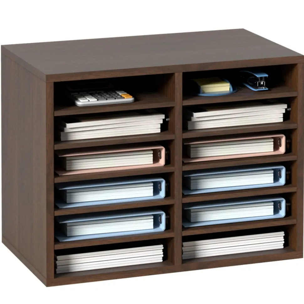 VEVOR Literature Organizers, 12 Compartments Office Mailbox with Adjustable Shelves, Wood Literature Sorter 20.4x12x16.1 inches for Office, Home, Classroom, Mailrooms Organization, EPA Certified Brown