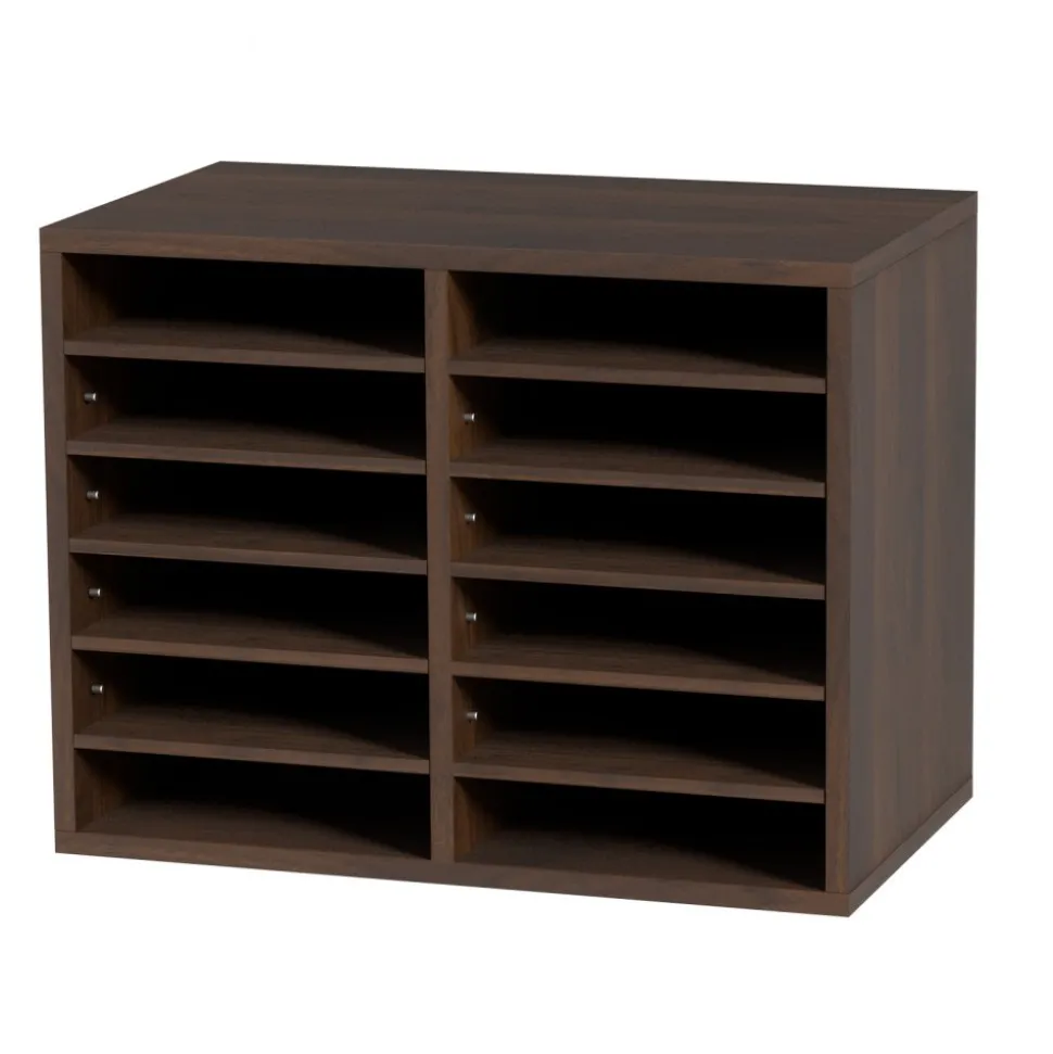 VEVOR Literature Organizers, 12 Compartments Office Mailbox with Adjustable Shelves, Wood Literature Sorter 20.4x12x16.1 inches for Office, Home, Classroom, Mailrooms Organization, EPA Certified Brown