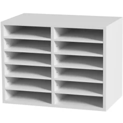VEVOR Literature Organizers, 12 Compartments Office Mailbox with Adjustable Shelves, Wood Literature Sorter 20.4x12x16.1 inches for Office, Home, Classroom, Mailrooms Organization, EPA Certified White
