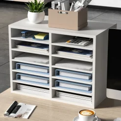 VEVOR Literature Organizers, 12 Compartments Office Mailbox with Adjustable Shelves, Wood Literature Sorter 20.4x12x16.1 inches for Office, Home, Classroom, Mailrooms Organization, EPA Certified White