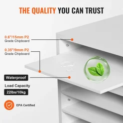 VEVOR Literature Organizers, 5 Compartments Office Mailbox with Adjustable Shelves, Wood Literature Sorter 13.9x12x13 inches for Office, Home, Classroom, Mailrooms Organization, EPA Certified, White