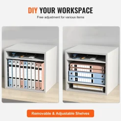 VEVOR Literature Organizers, 5 Compartments Office Mailbox with Adjustable Shelves, Wood Literature Sorter 13.9x12x13 inches for Office, Home, Classroom, Mailrooms Organization, EPA Certified, White
