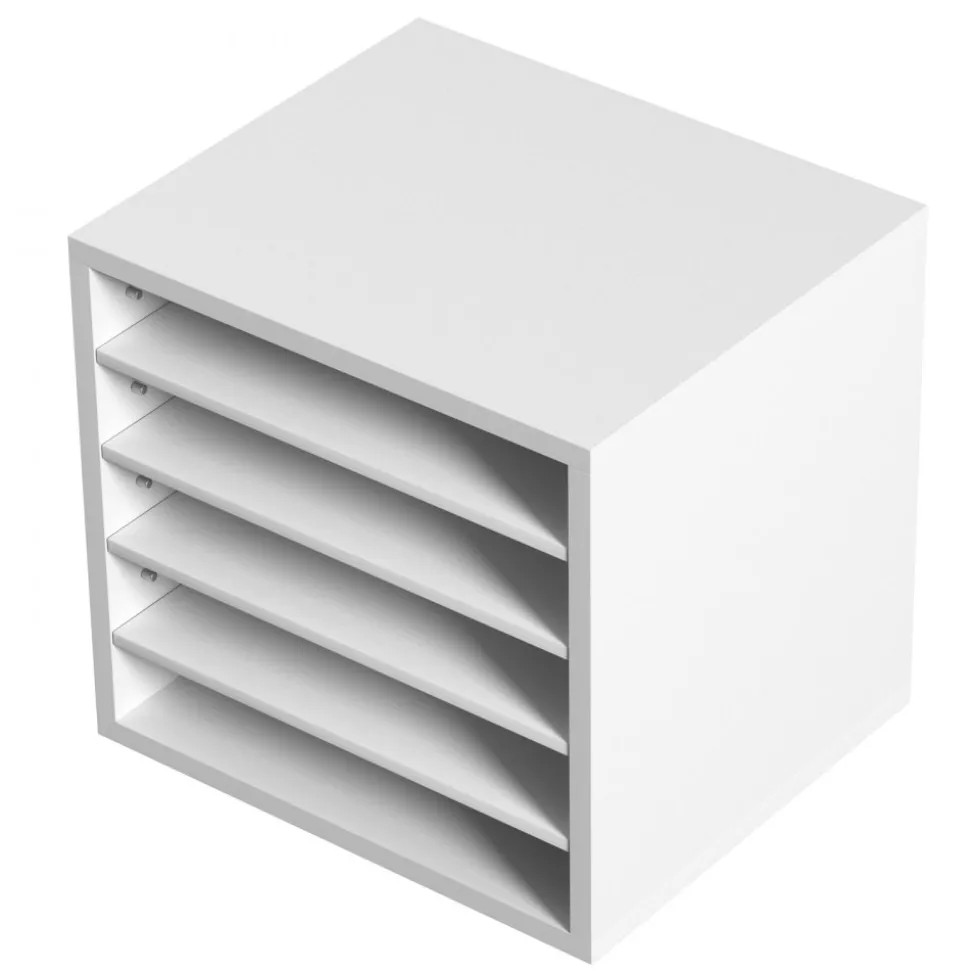 VEVOR Literature Organizers, 5 Compartments Office Mailbox with Adjustable Shelves, Wood Literature Sorter 13.9x12x13 inches for Office, Home, Classroom, Mailrooms Organization, EPA Certified, White