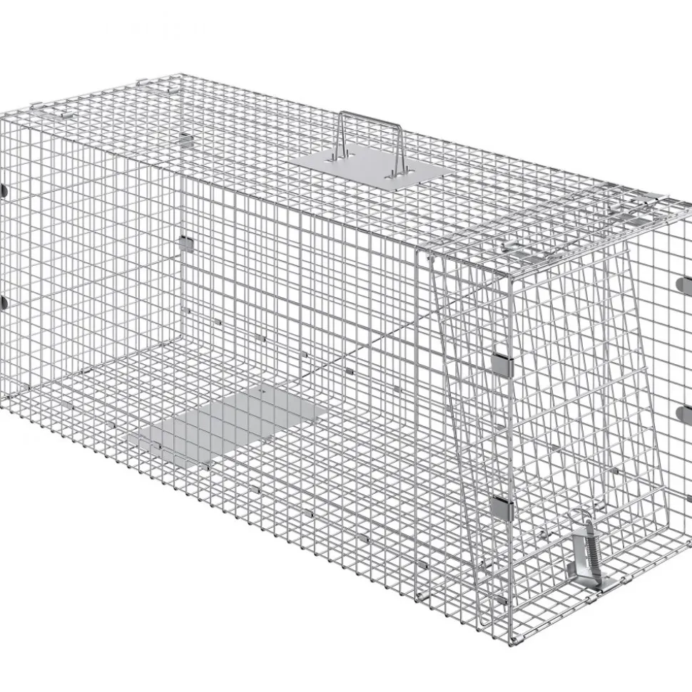 VEVOR Live Animal Cage Trap, 42" x 16" x 18" Humane Cat Trap Galvanized Iron, Folding Animal Trap with Handle for Stray Dogs, Armadillos, Raccoons, Marmots, Foxes