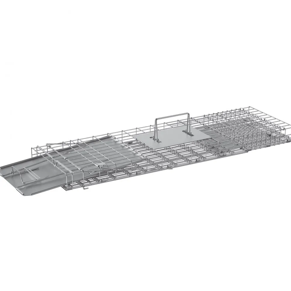 VEVOR Live Animal Cage Trap, 31" x 10" x 12" Humane Cat Trap Galvanized Iron, Folding Animal Trap with Handle for Rabbits, Stray Cats, Squirrels, Raccoons, Groundhogs and Opossums